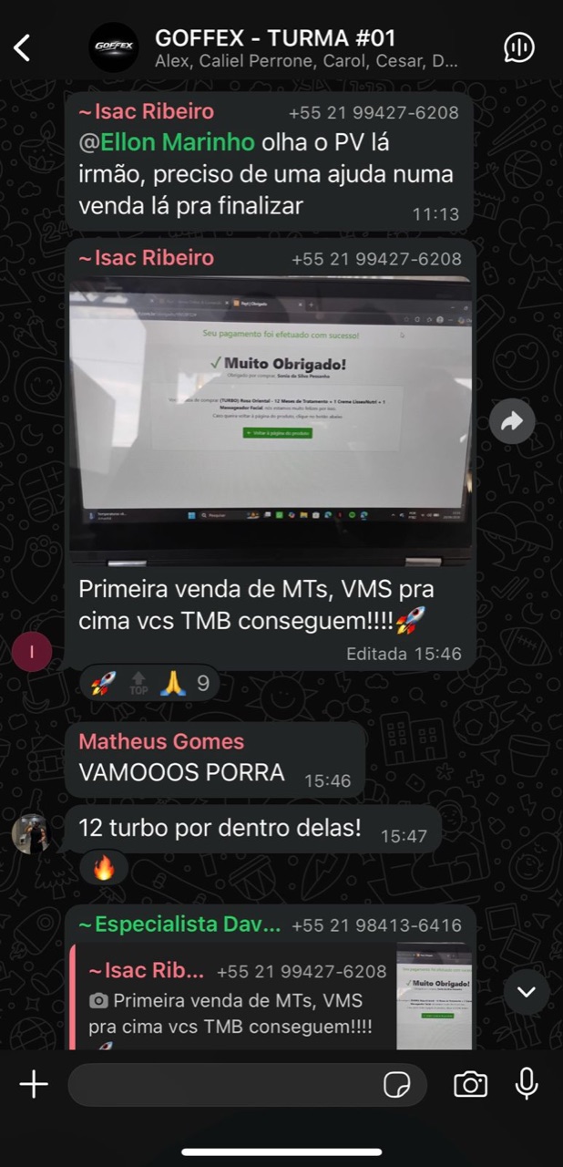Aluno comemorando a primeira venda · GOFFEX