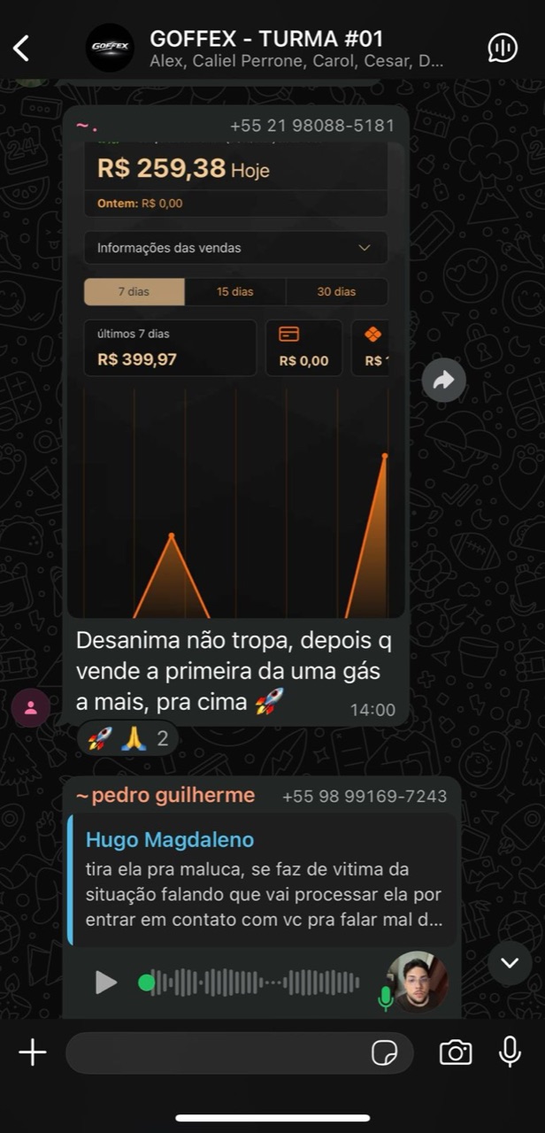 Conversa real na comunidade GOFFEX incentivando os alunos